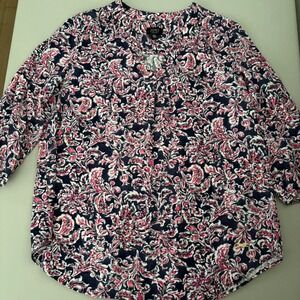 Jones New York‎ Signature Floral Blouse Pink Navy 3/4 Sleeve Top